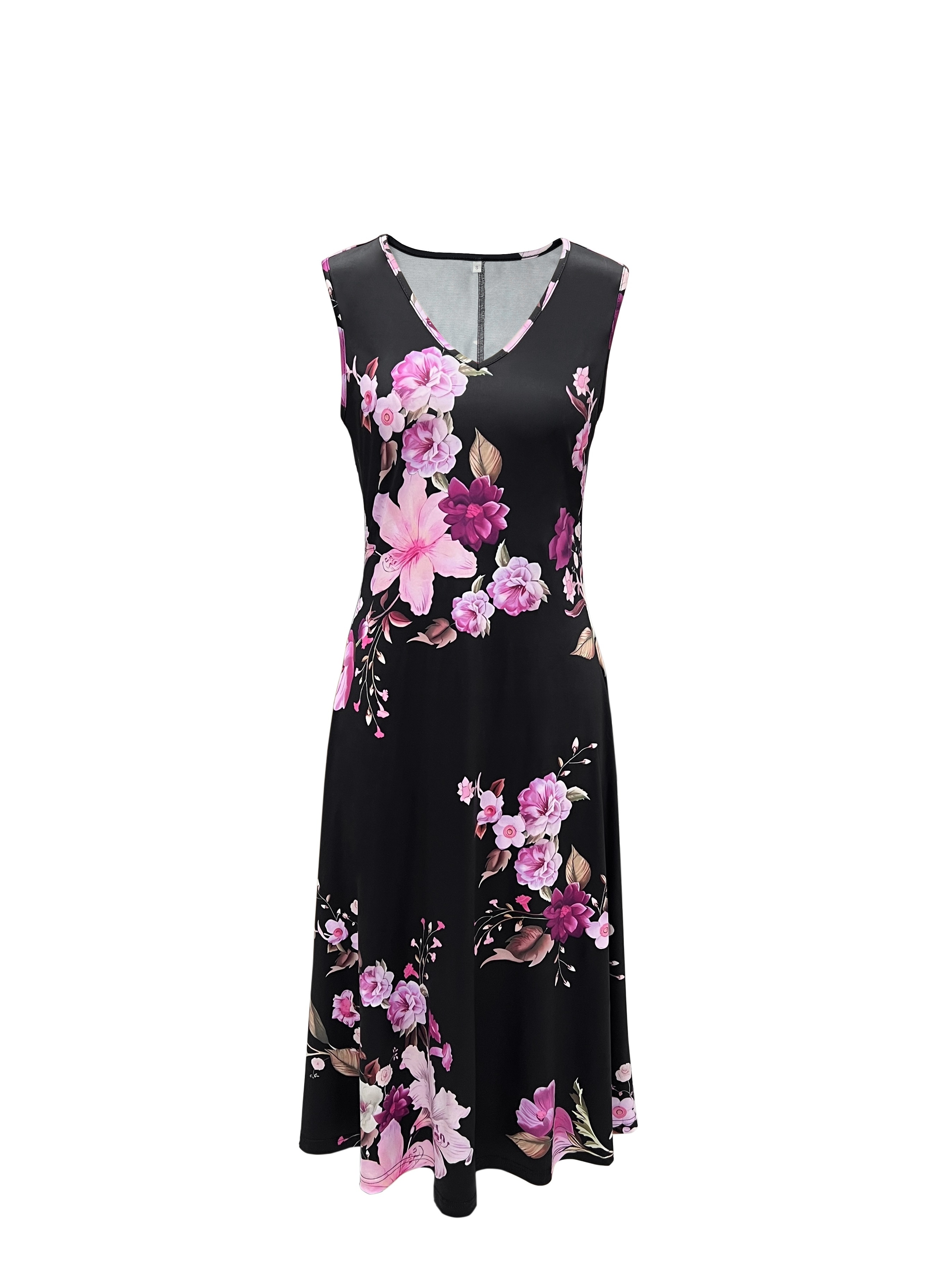 elegant floral print dress set crop open front three quarter sleeve top v neck a line tank dress outfits womens clothing
