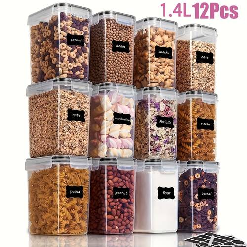 12pcs 6 boxes and 6 lids 1400ml 47 34oz sealed food storage container with lid food storage container storage box and storage in kitchen food storage room plastic storage box in food storage room used for flour and sugar