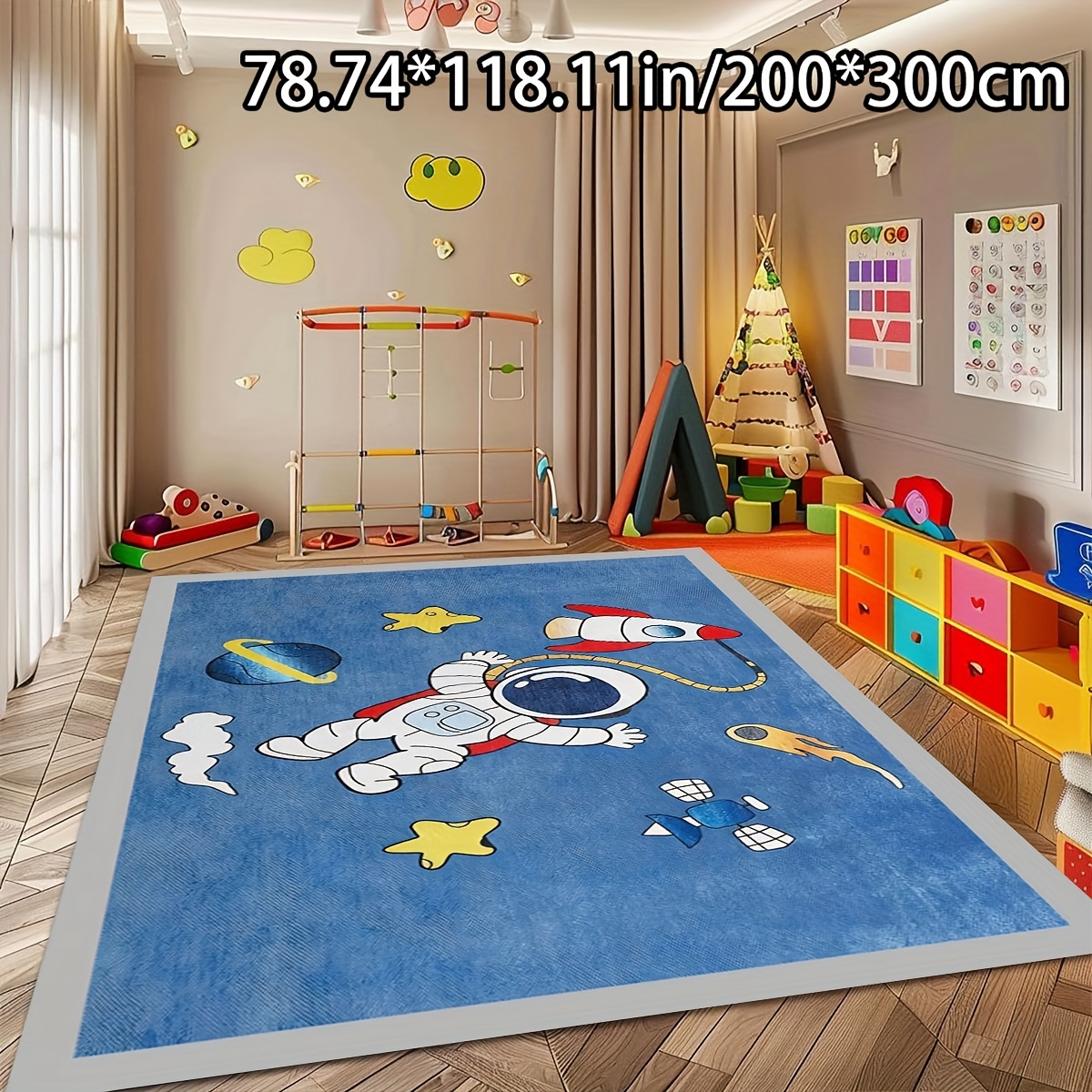 TEMU Soft Velvet + Dot Plush Base Creative Astronaut And Planet Pattern Home Versatile Stylish Comfortable Bedroom Mat Sofa Mat Doormat Outdoor Rugs