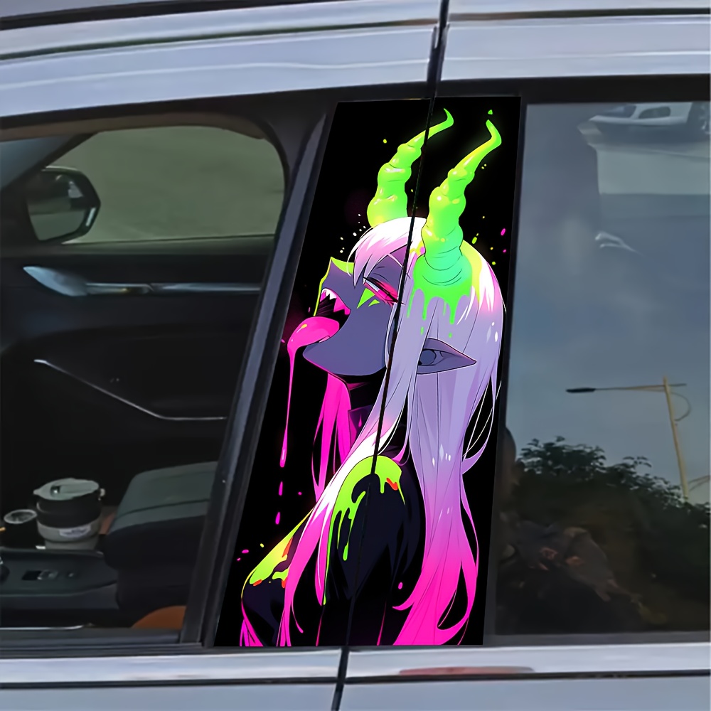 

2-pack Cool Anime Girl Decal Stickers - Vinyl Protective Film For B-pillar Exterior Accessories, Themed, , Self-adhesive, Single Use, Compatible, Shape