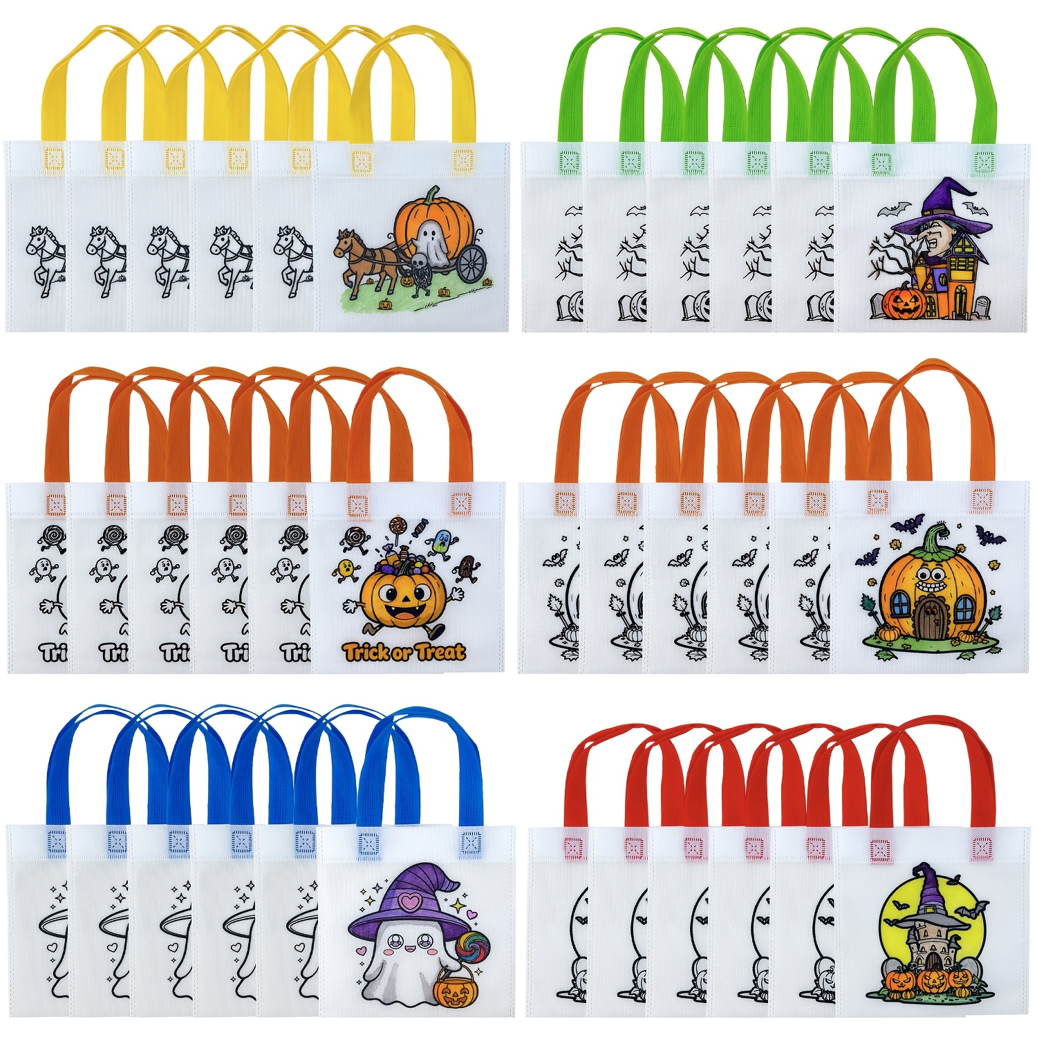 TEMU 36pcs Halloween Diy Gift Bags, Unpainted Doodle Tote Bags, Suitable For Halloween Group Activities, Party Favor Packaging Bags, With Colorful