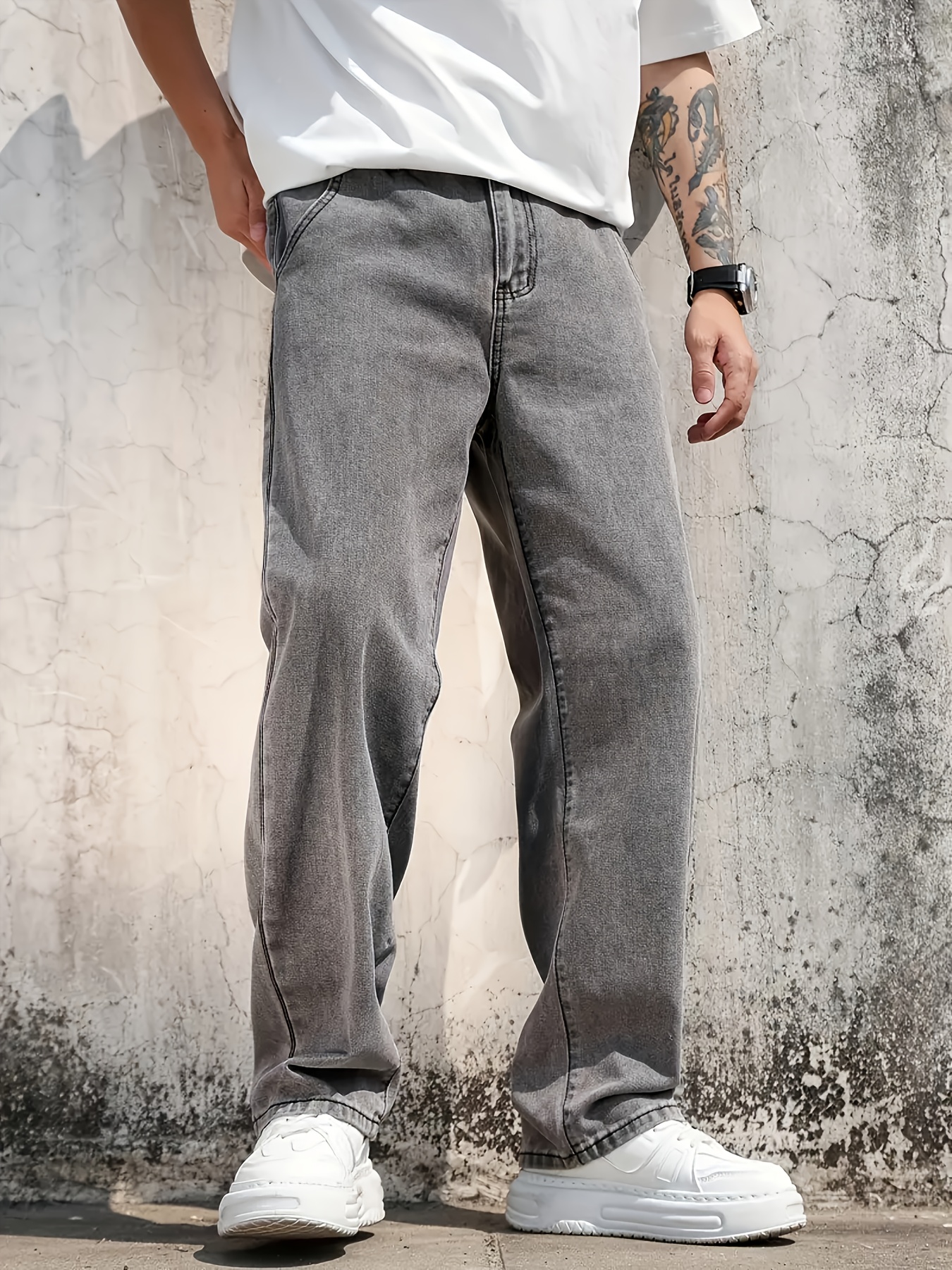 Wear Gray Jeans Mens Style Grey Baggy Jeans Men Sold On Temu