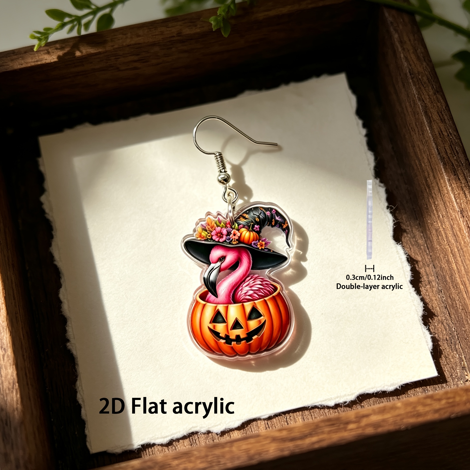 2D Flat Flamingo & Jack-o'-lantern Dangle Earrings, Retro Hippie Style