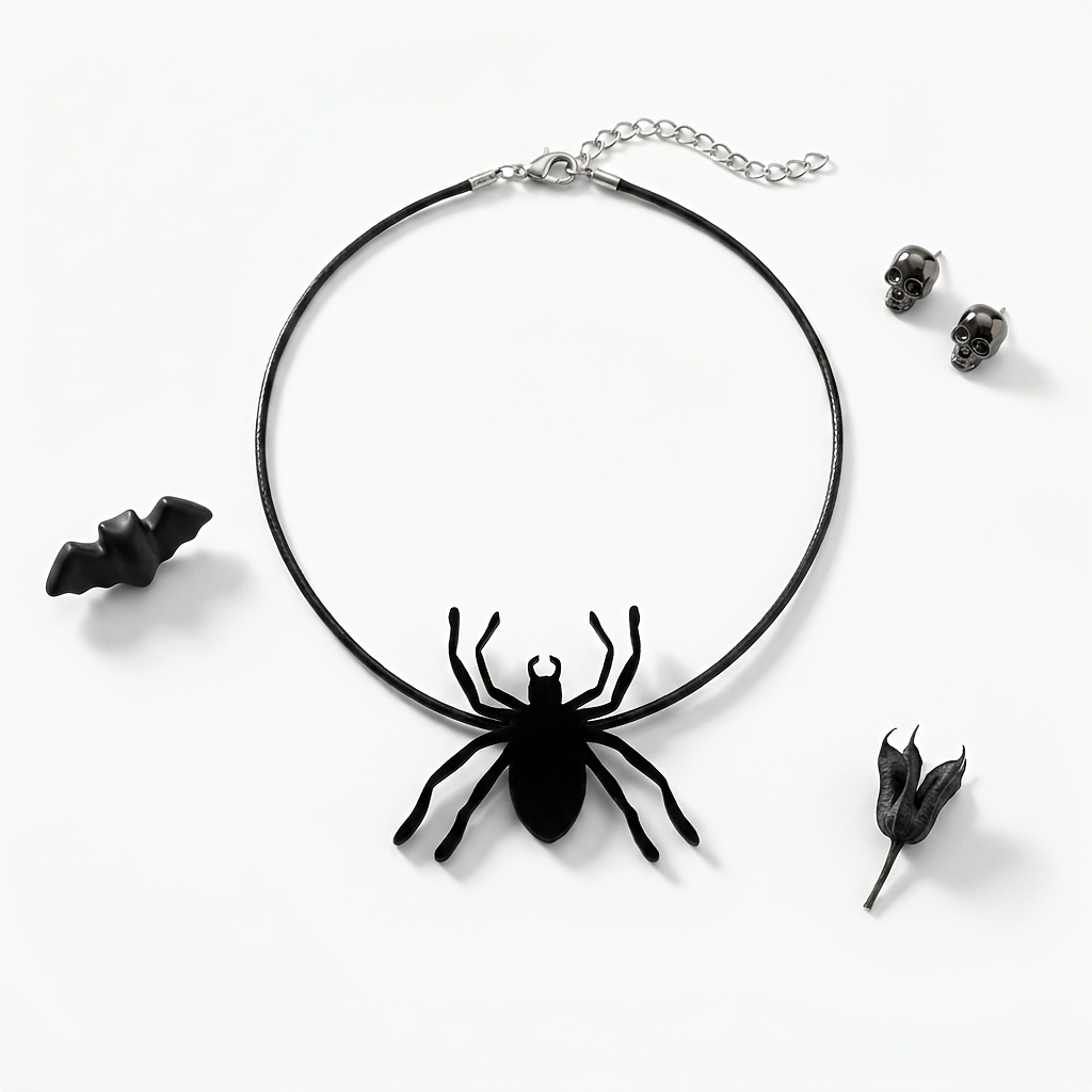 TEMU 1 Black Spider Necklace, Dark Gothic . Thin Cord Features -dimensional Flocked Spider Pendant Hanging From Of . The Pendant Is Realistic And