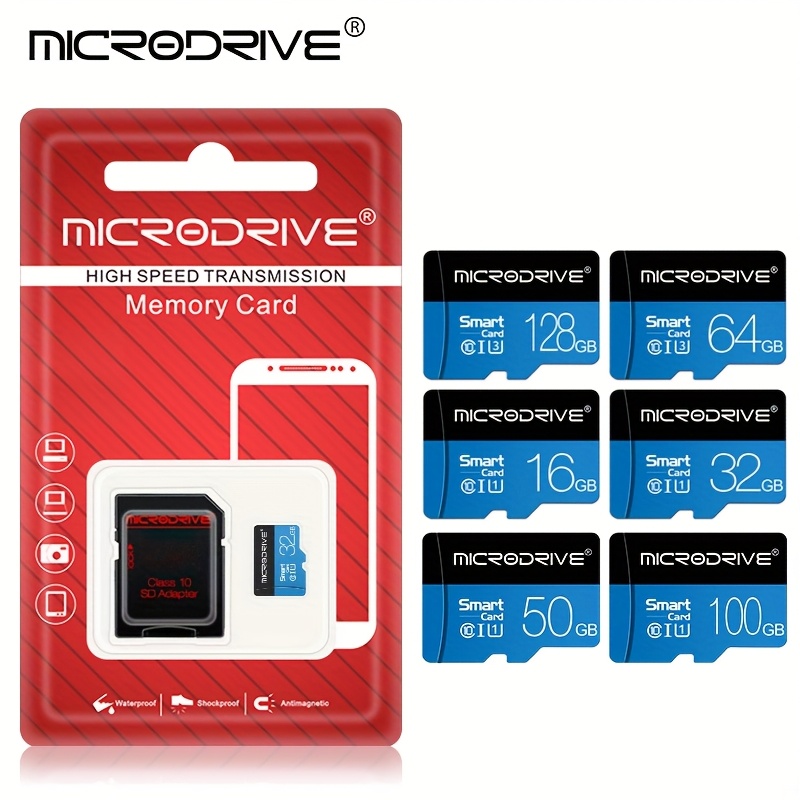Microdrive Blue Class 10 High-Speed 128GB 100GB 64GB 50GB 32GB 256GB U3 TF Memory Card Flash Micro TF SD Card Storage Expansion SD Adapter for Smartphone DVR, Smartphone Storage, Modern Design, Durable Construction, Smartphone Users