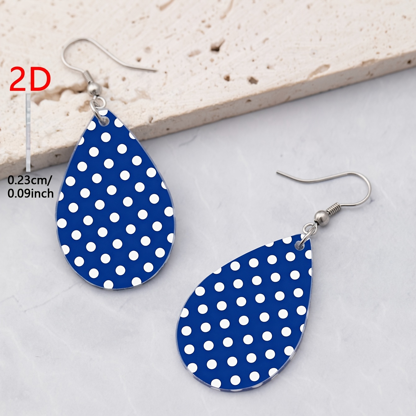 Women's Easy Elegant Blue Polka Dot Acrylic Water Drop Earrings