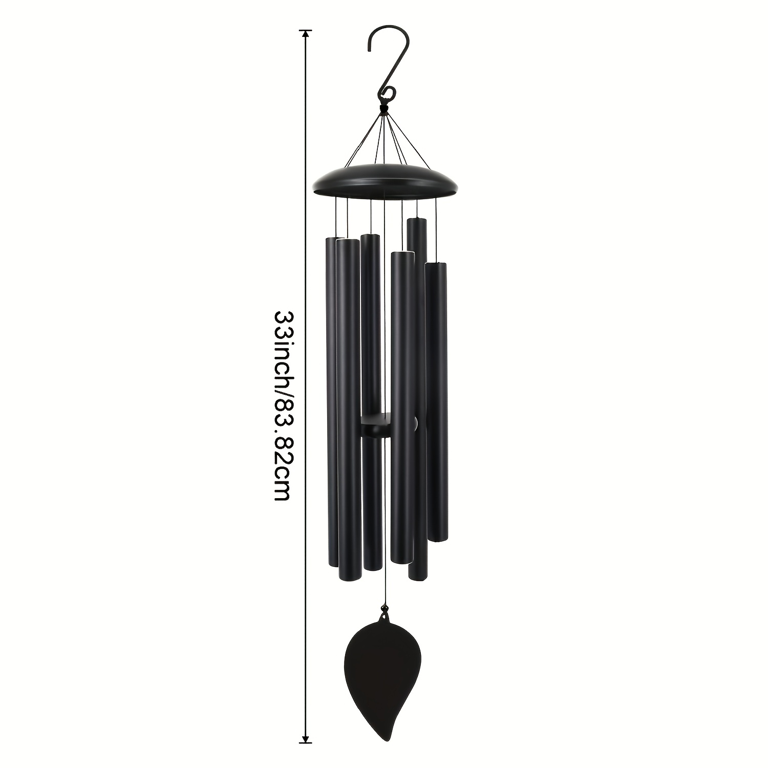 TEMU 33-inch Outdoor Wind Chime With 6 Tubes - Heavy-duty Black Aluminum Construction, Soothing Wind-catching Tubes For Garden, Patio, Porch, Yard -