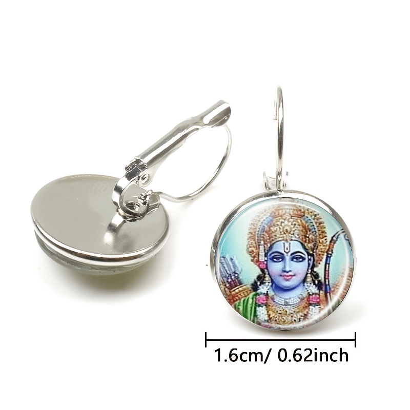 2pcs Round Glass-Inlaid Earrings with Deity Design