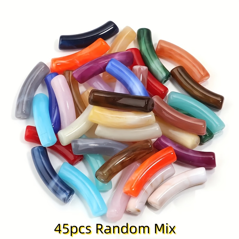 TEMU Lot de 45 perles décoratives acryliques bicolores mélangées aléatoirement, perles tubulaires incurvées en vrac, adaptées pour la fabrication de