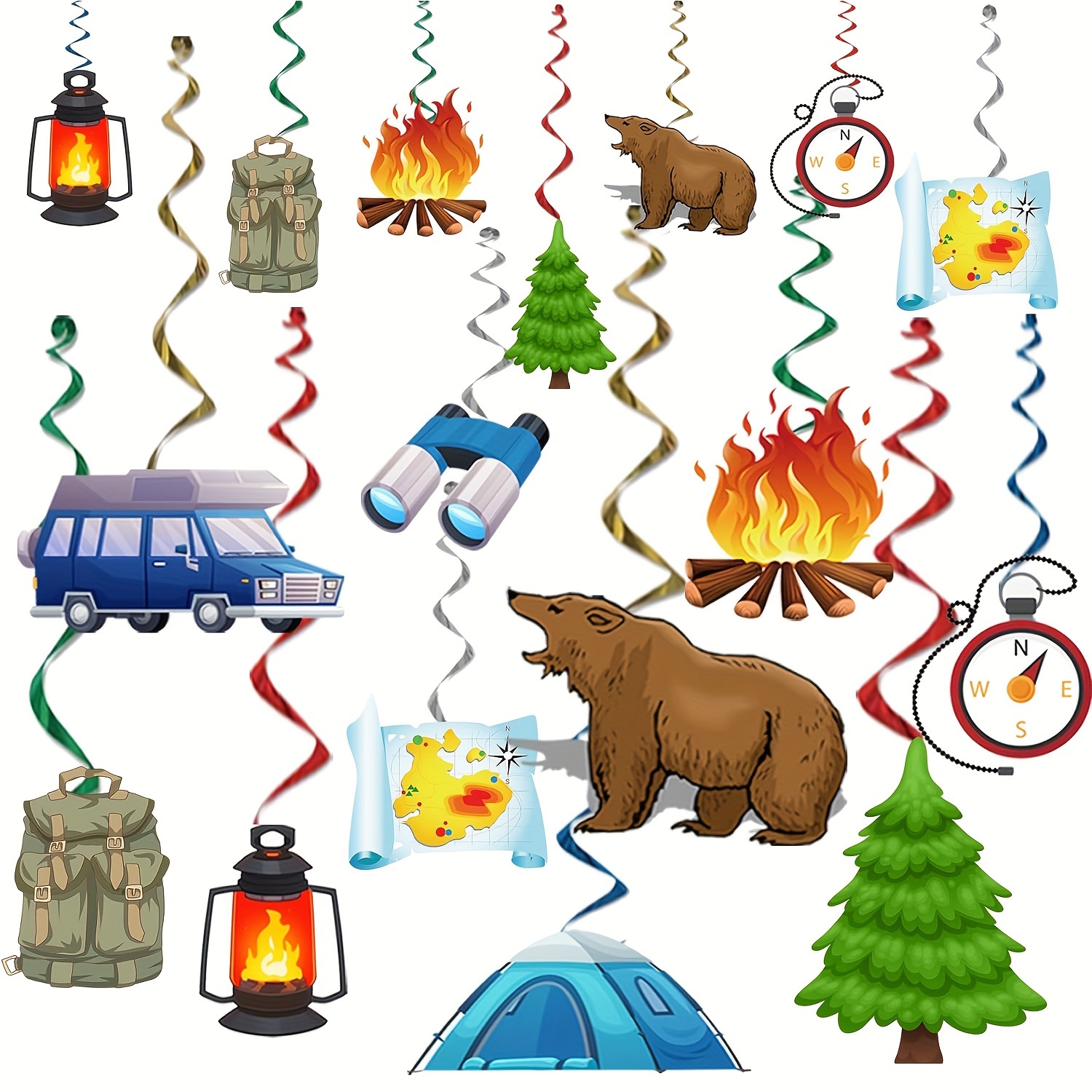 

40pcs Camping Hanging Decoration Set Birthday Party Supplies Double-sided Camping Hanging Decorations Party Supplies Campfire Ceiling Hanging