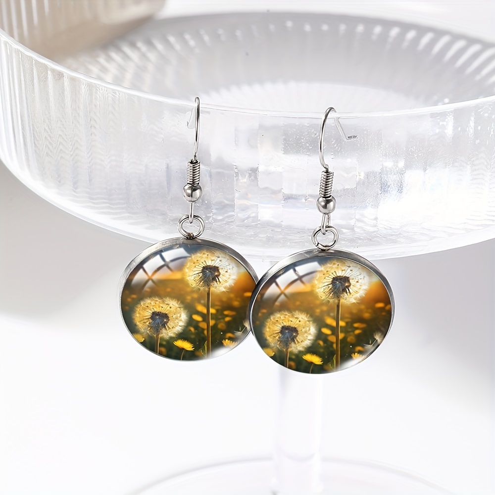 Women's Elegant Stainless Steel Dangle Earrings with Dandelion Design