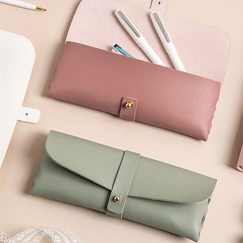 1pc leather pencil case premium simple portable stationery organizer elegant pen pouch multi functional cosmetic bag details 1