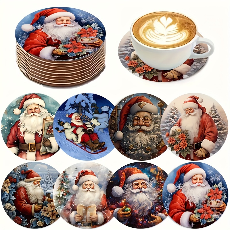 

8pcs Santa Claus Coasters, Insulated Coasters, Table Mats, Plate Coasters, Used For Christmas Gift Exchange And Decoration