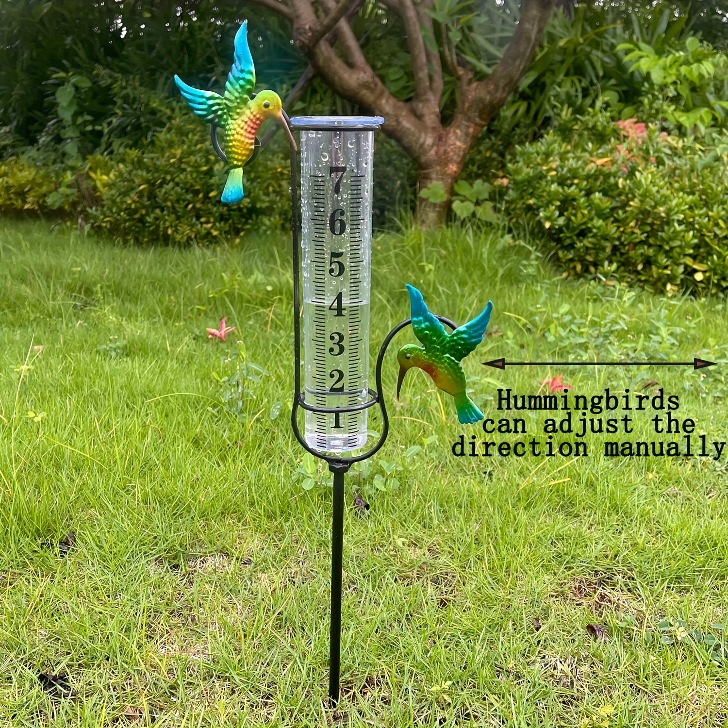 

1pc Garden Art Hummingbird Rain Gauge, 7inch, Big Capacity Metal Frame Rain Gauge, Accurate And Easily Identifiable Rain Gauge, Yard Rain Gauge, Outdoor Rain Gauge