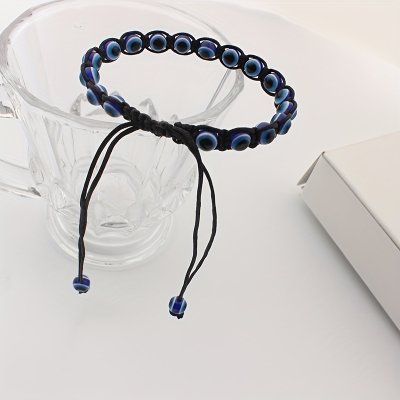 Evil Eye Bead Bracelet, Adjustable Braided Design