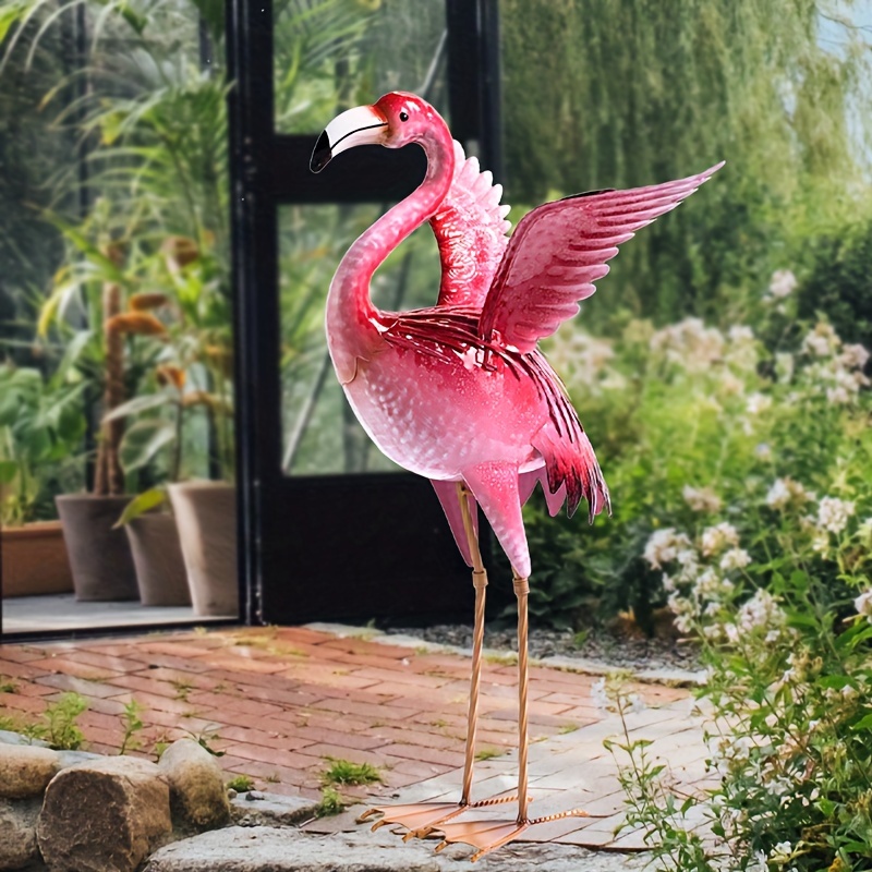 

1pc Pink Flamingo Statue, 23-inch Height Metal Art Flamingo Outdoor Decoration, Artistic Garden Home Yard Lawn Backyard Decor, Vibrant Hot Pink Hue, Standing Bird Sculpture With Stake