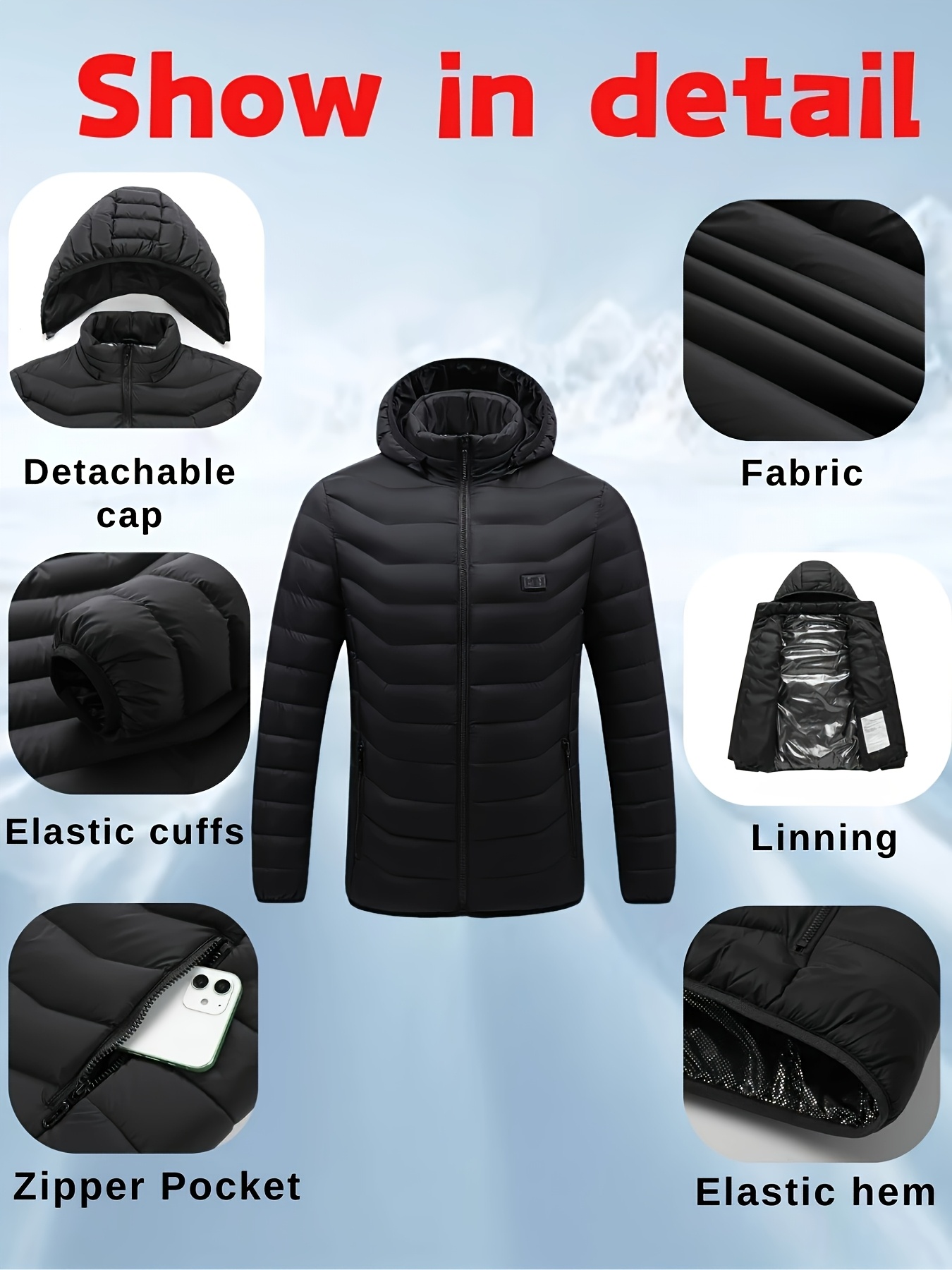21-zone Heated Jacket for Men and Women - USB Powered Electric Warm Coat with 4 Switches - Image 3