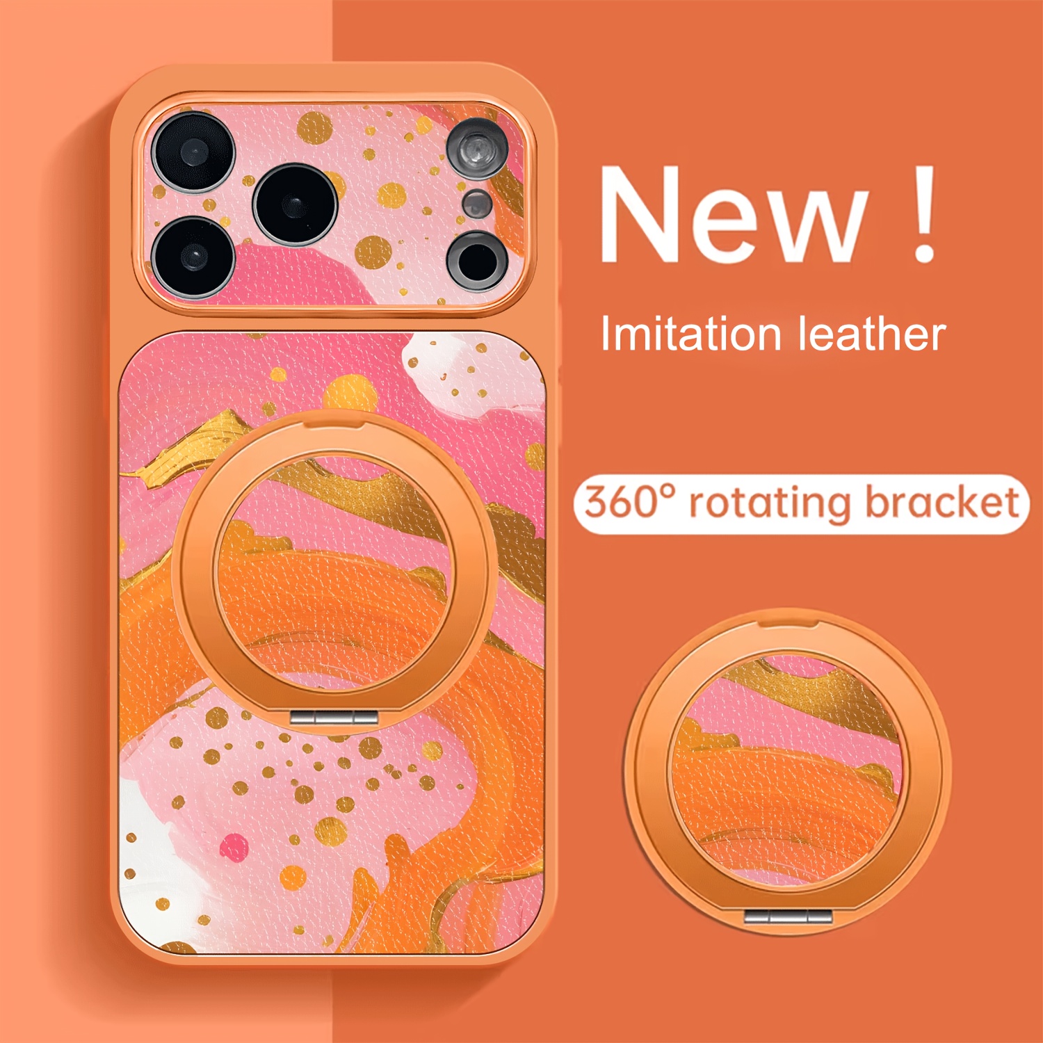 TEMU Phone Case: Pink-orange Abstract Oil Painting Pattern Synthetic Leather Phone Case, Suitable For Iphone 17/air/17 Pro/17 Pro Max/16/16 Pro/16