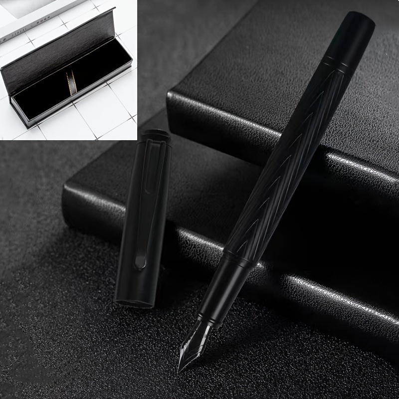 

Black Samurai Metal Fountain Pen With Titanium Medium Point Nib And Click-off Cap, Smooth Writing Ink Pen For Office And School, Includes 1 Pen With 1 Pen Case