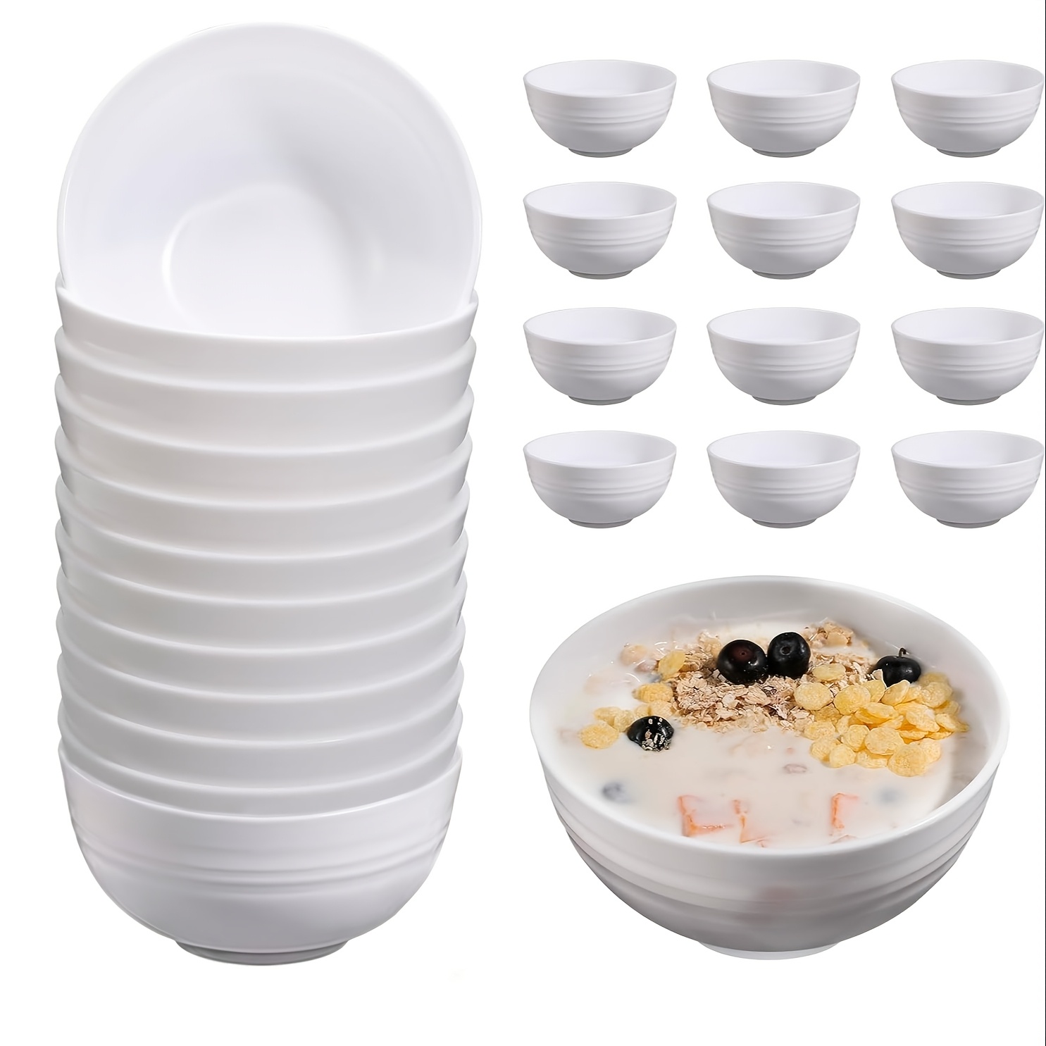 TEMU 12pcs Unbreakable Cereal Bowls Set, 26oz Bowls Set, Microwave & Dishwasher Safe Bowls For Kitchen, Plastic Bowls For Soup, Salad And Snack, Bpa