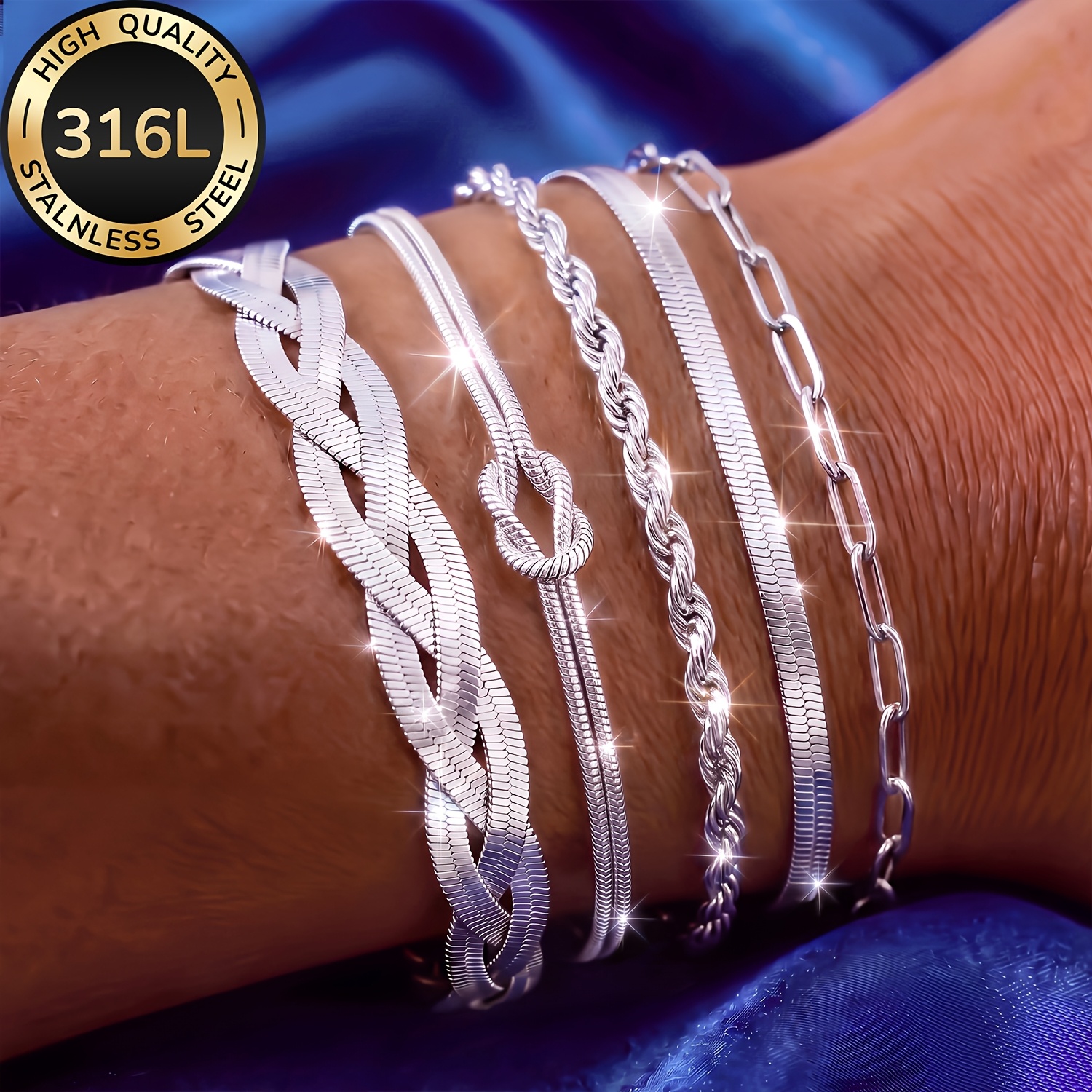 TEMU 5pcs Set Ladies' 18k Golden-plated 316l Stainless Steel Bracelet, Waterproof And Fade-resistant Women's Jewelry, Stylish And Elegant Accessory