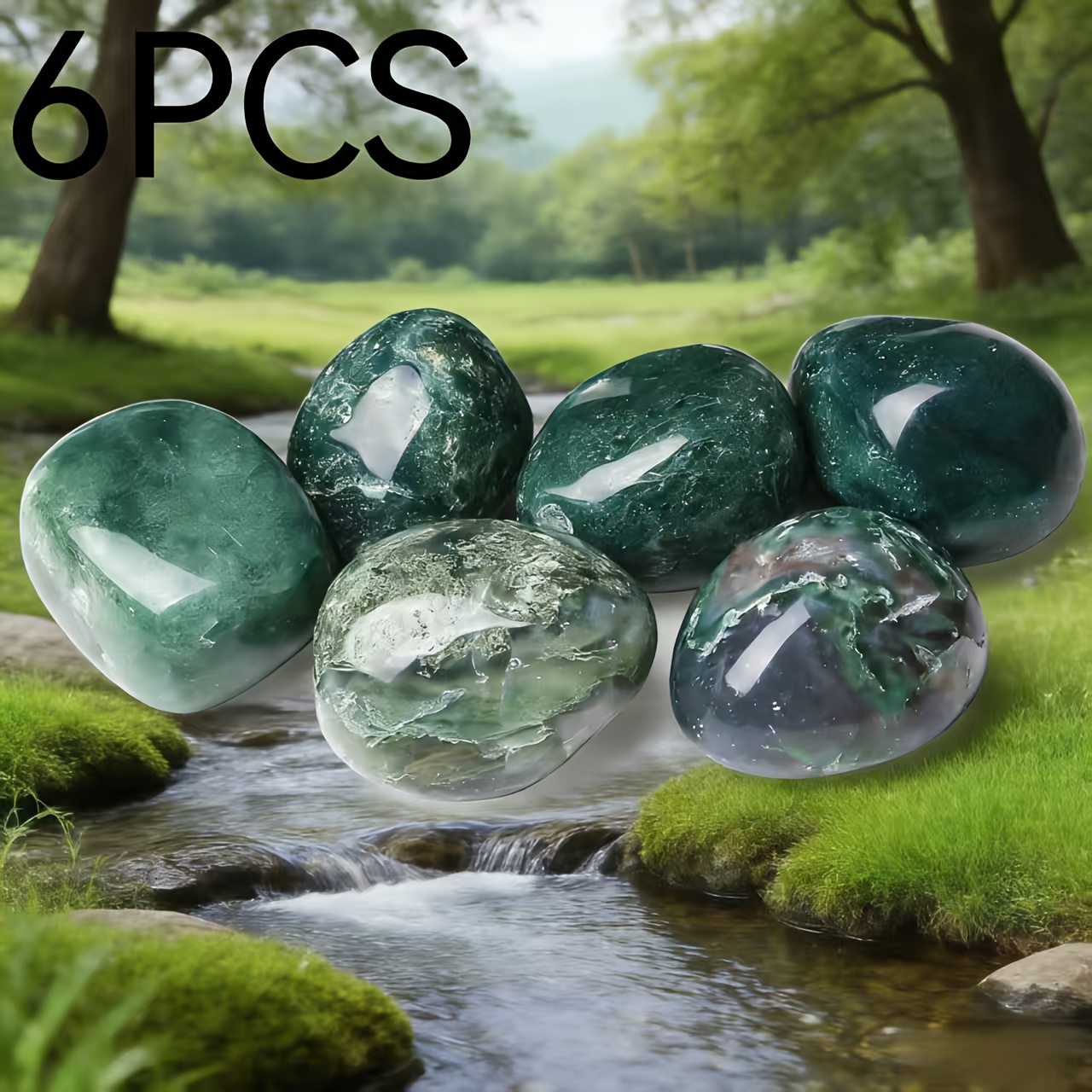 Natural Moss Agate Tumbled Stones, Large Polished Pocket Stones