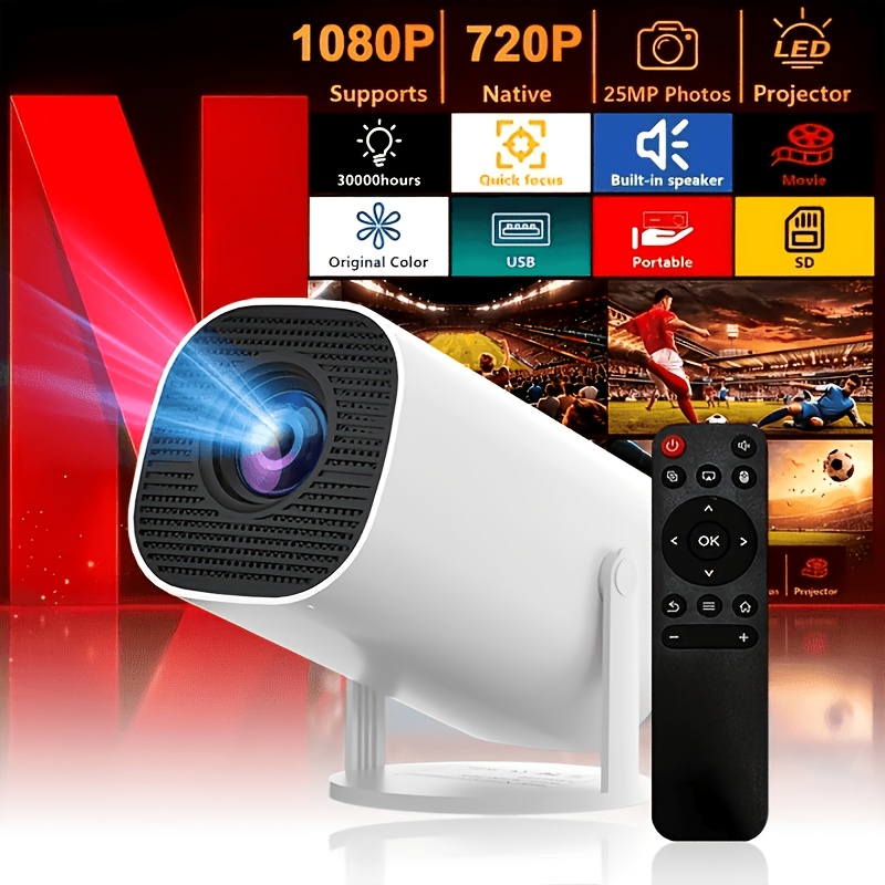 Temu – TEMU Projector 1080p, Native 720p Wifi6 Bluetooth Suitable For Mobile Phones Notebooks Home Theater Projectors