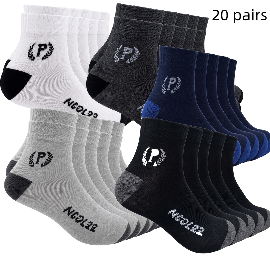 Image of 20 Pairs Men' Socks, Sports Running Socks, Breathable, Lightweight, Comfortable Sports Socks Suitable For Men
