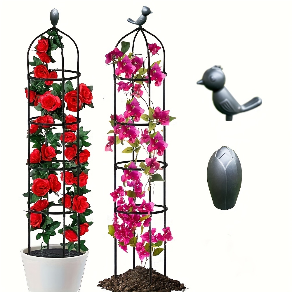 

1 Pack, Climbing Plant Bracket Garden Square Tip Bracket, Climbing Iron Line Lotus Jasmine Round Rose Cage Potted Shrub Stand, Black Metal Tomato Vegetable Bracket For Indoor And Outdoor 74.8inch High