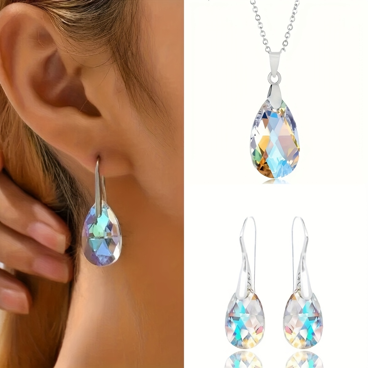 E-shop 1/2 Set Elegante und luxuriöse Bohème-Style Wassertröpfchen-förmige synthetische Zirkonia Ohrringe Halskette für Damen Schmuckset - Geeignet für