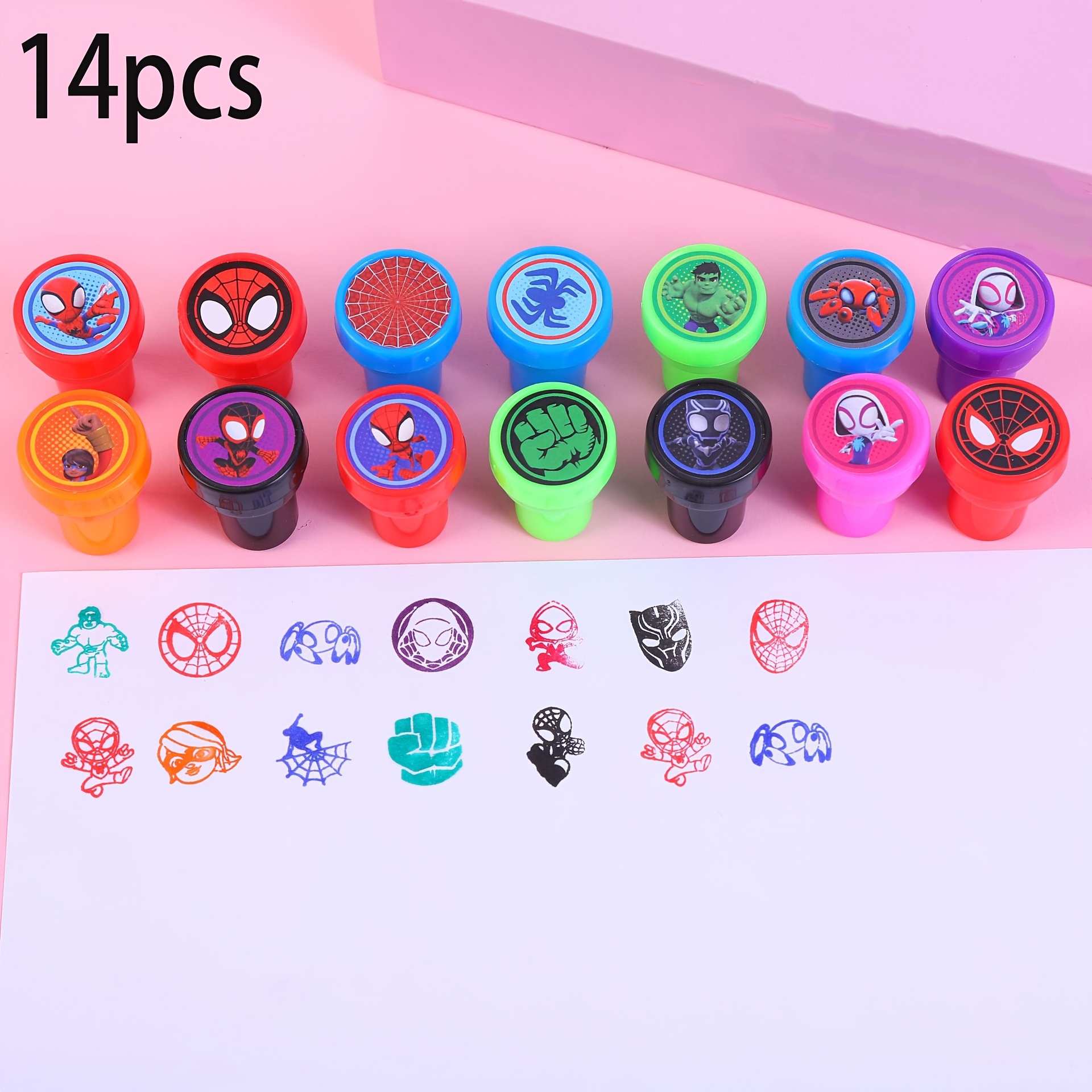 E-shop 14-teiliges Marvel Stempelset, geeignet als Schülerpreise, Belohnungen für den Klassenraum, gemischte Farben DIY-Bastelset, ideal für