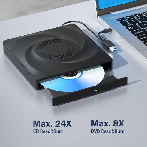 노트북 전용 휴대용 외장 cd/dvd 드라이브, dvd 플레이어 및 cd 읽기/굽기 기능 지원