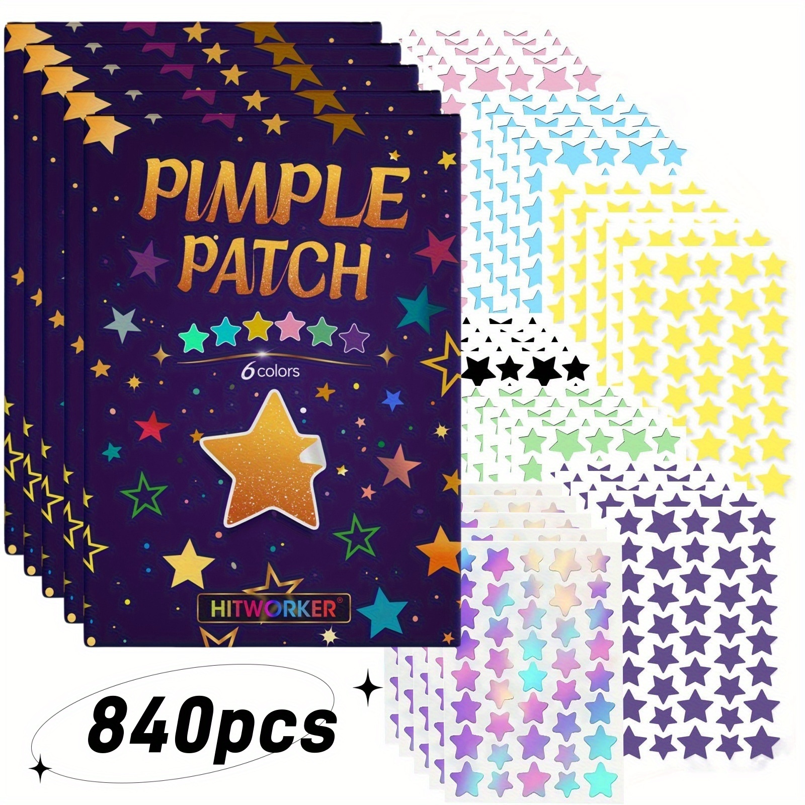 Image of 840 Colorful Star-shaped Patches That Are Gentle And Non-irritating - 280 Zero-blemish Cover Patches Designed For Everyday Facial Use And Personal Care - Vibrant Care With Stickiness That Won't Off