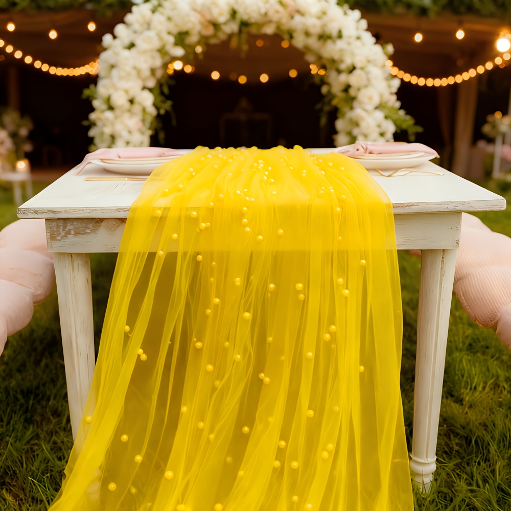TEMU 1pc, Tulle Jaune Élégant, Idéal pour Arches de Mariage, Célébrations, Décoration de , Fond de Cérémonie, Accessoires de Table et de Chaise
