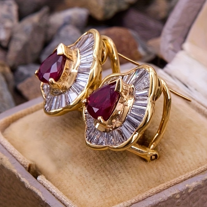 TEMU 1 Pair Women's Fashion Stud Earrings, Elegant Luxurious , Synthetic Zirconia Inlaid Ear Jewelry, Nickel-free Plating, Copper Material Exquisite