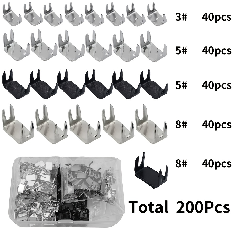Image of 200pcs #3 #5 #8 Silvery Zipper Additions Repair Kit Upper And Lower Stops Silvery Four-legged Anti-fall Clothing Jacket Shoes Box Bag Zipper Additions