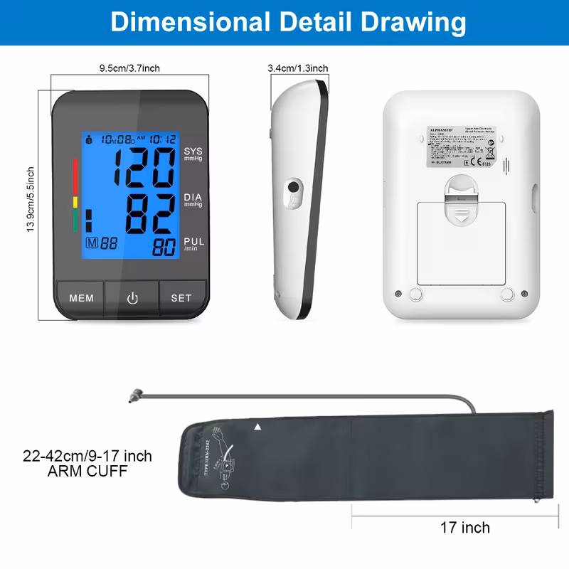 home blood pressure monitor 9 17 oversized upper arm blood pressure cuff lcd large display fully automated digital sphygmomanometer with usb cable without battery Product details 5