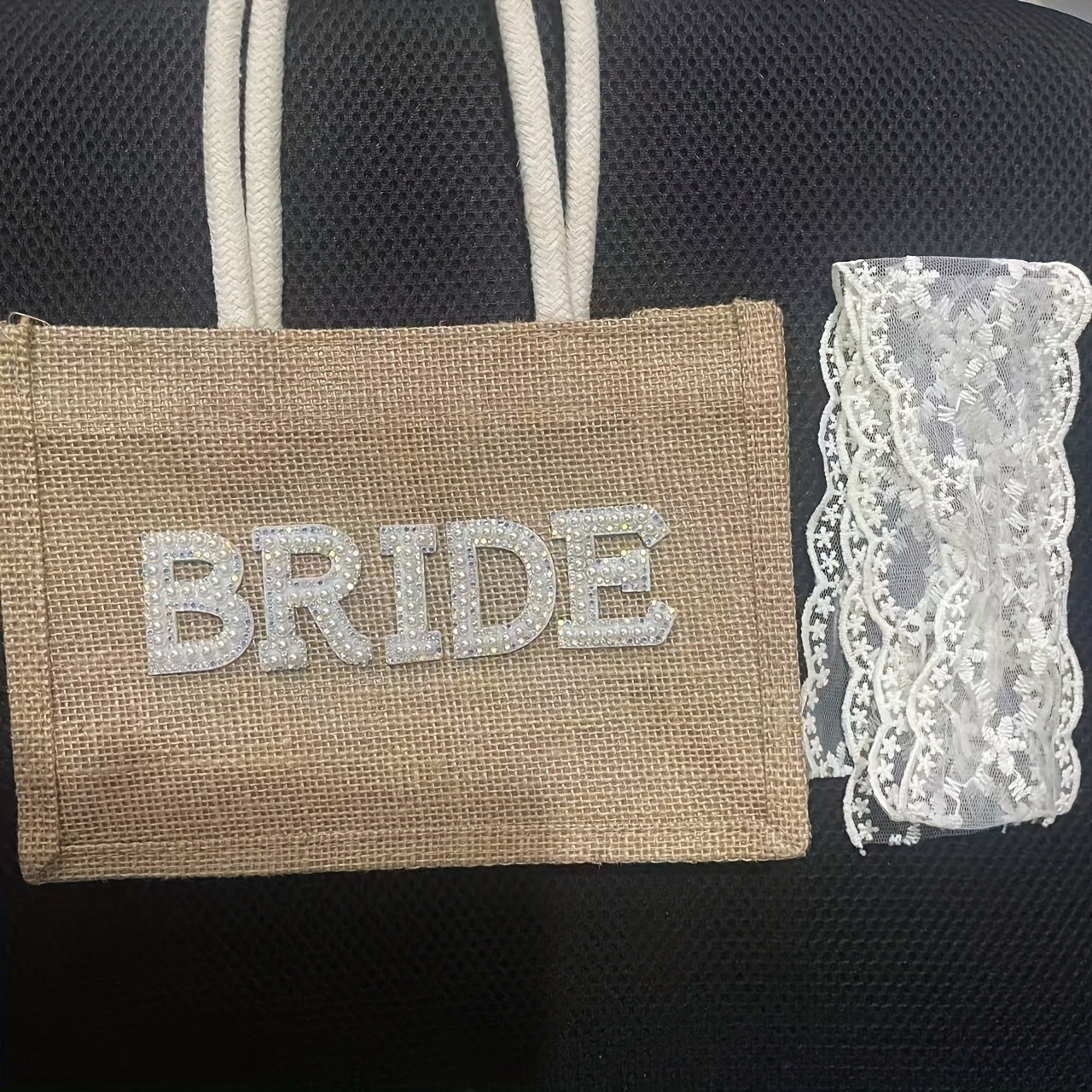 TEMU 2pcs 1 Webbing Strap   1 Bag, White Flower Weave   Bride Letter Small Handbag Luggage Bag Tote Bag, Bride-to-be Essentials, Perfect For Outfit