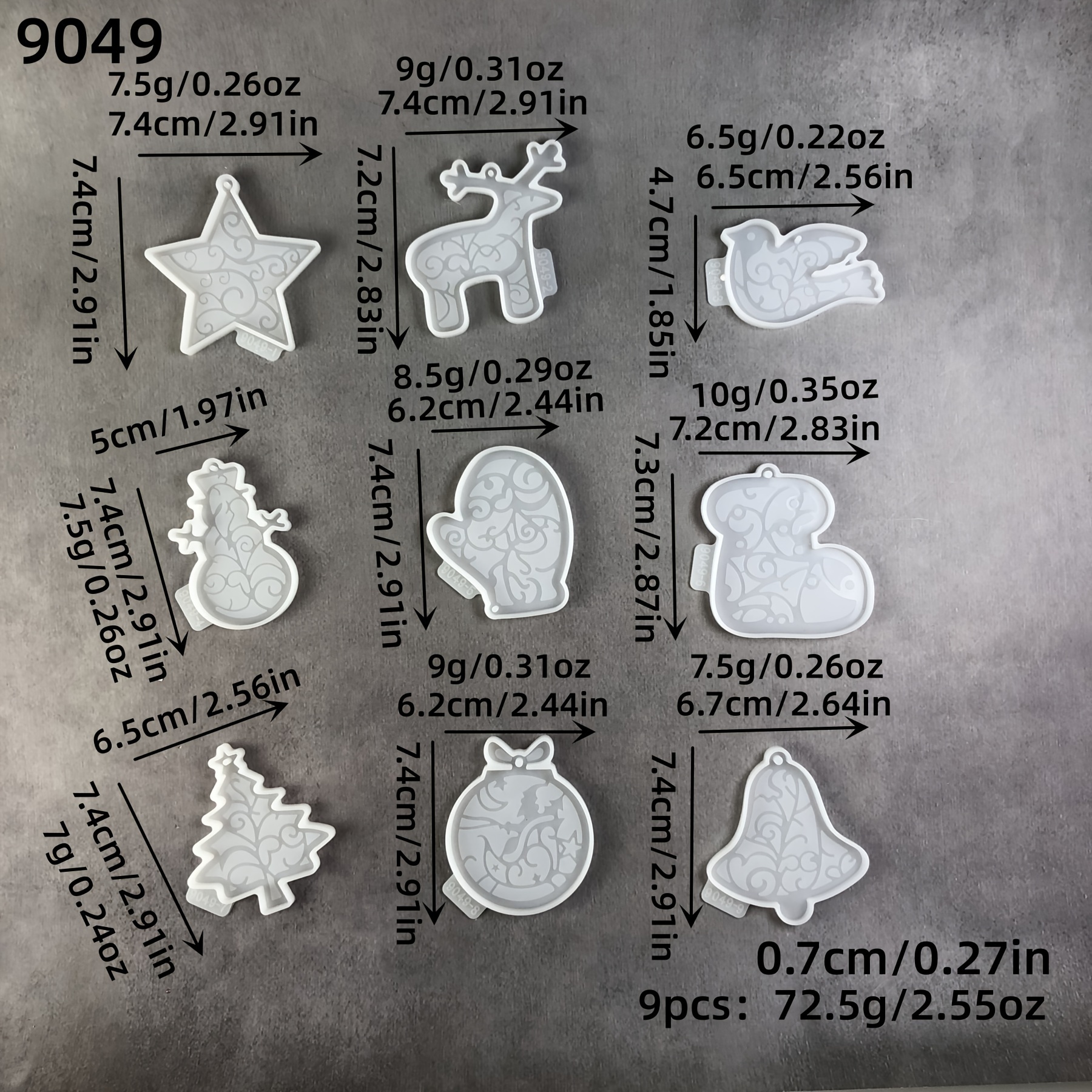 Silicone Molds For Keychain Ornaments With Christmas Patterns, Including Reindeer, Christmas Trees, Snowmen, And Bells
