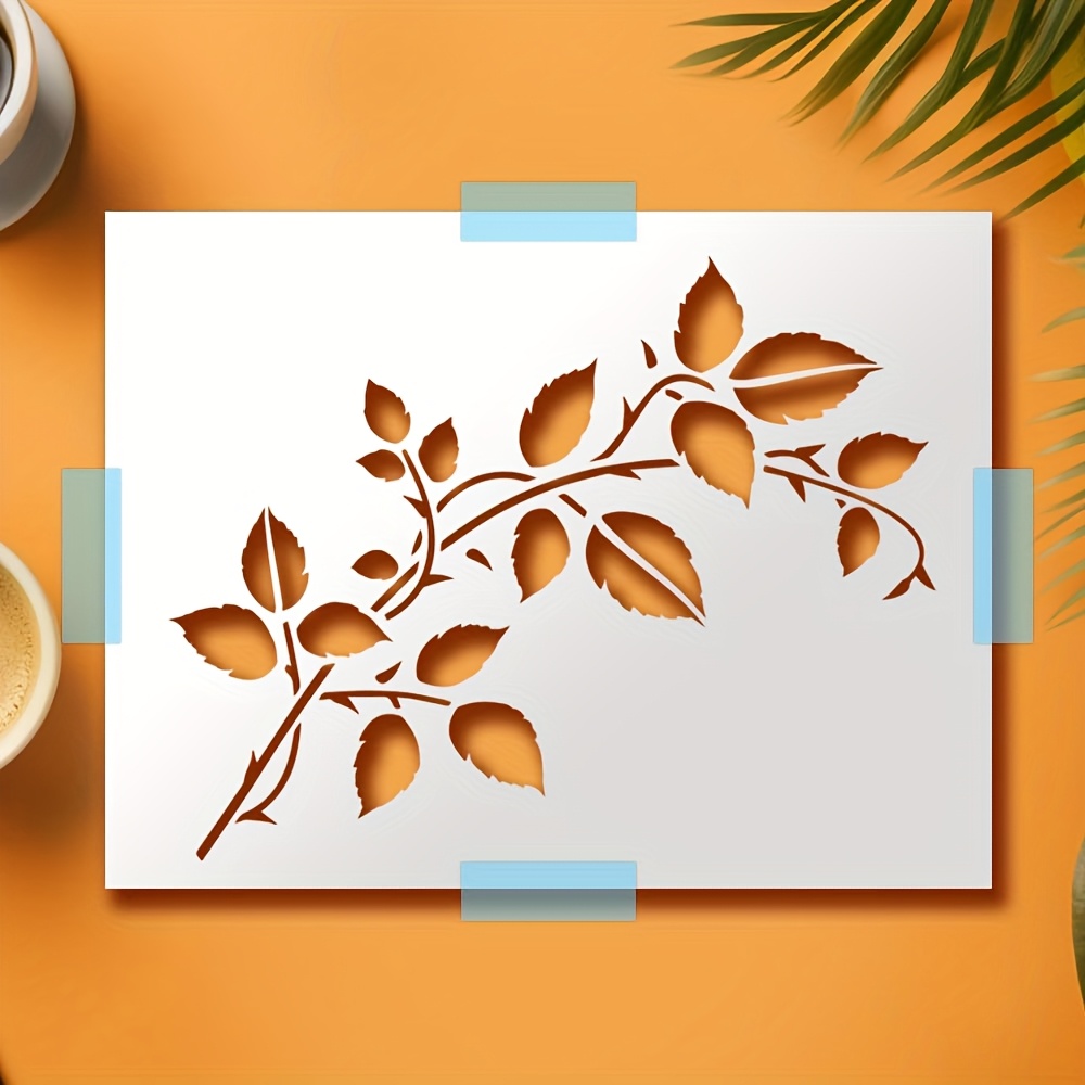 TEMU 1 plantilla de hoja de vid y rama de árbol | Plantillas de vid floral reutilizables para pintar en muebles, y decoraciones de pared - Ideal para