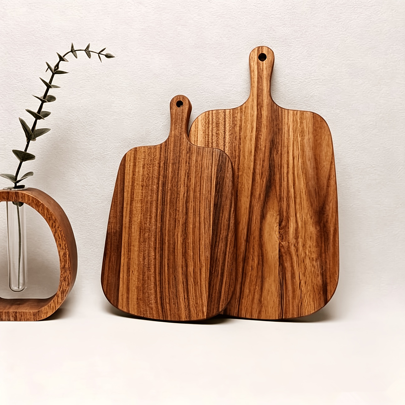 TEMU 1pc/2pcs Acacia Wood Cutting Board Set With Handle, Multi-functional Solid Wood Serving Tray For Charcuterie And Dining, Suitable For Steak,