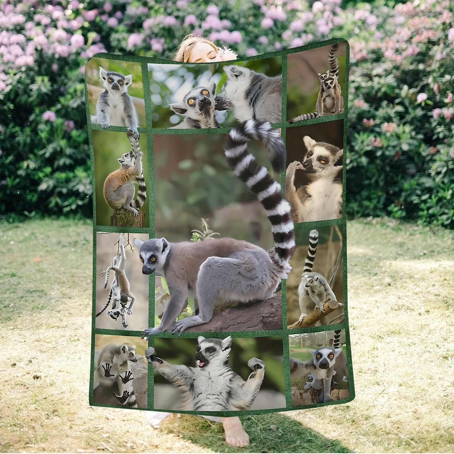 

Style Lemur Print Soft Flannel Throw Blanket, Animal Theme Knitted Polyester With Mixed Embellishments, Cozy All-season Tv Blanket, Unique Gift For Animal Lovers