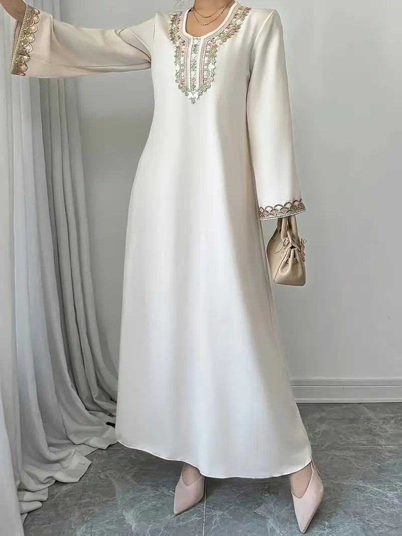 womens middle eastern embroidered maxi dress round neck long - Temu womens middle eastern embroidered maxi dress round neck long - Temu