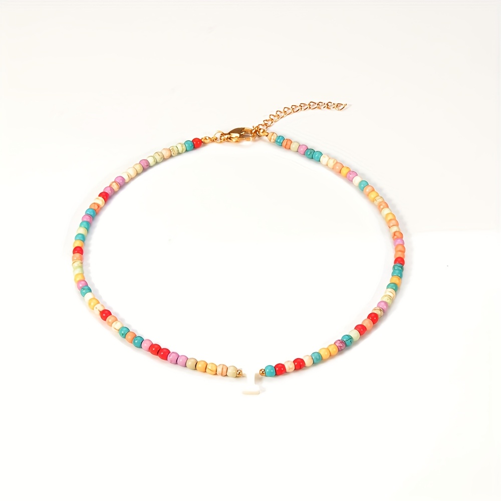 Bohemian Beaded Necklace with Turquoise Initial Pendant