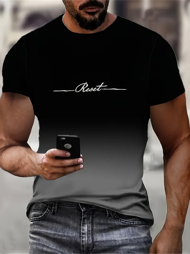 5pcs mens gradient print t shirt set casual crew neck short sleeve tees for summer outdoor wear details 2