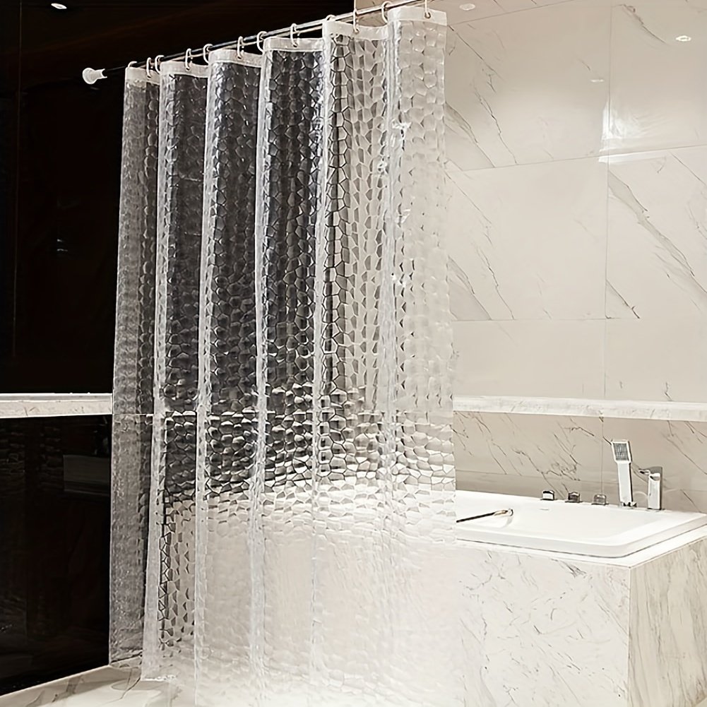 

Waterproof 3d Cube Shower Curtain With Stainless Steel Grommets - Easy Clean, Semi-transparent Design For Modern Bathroom Decor