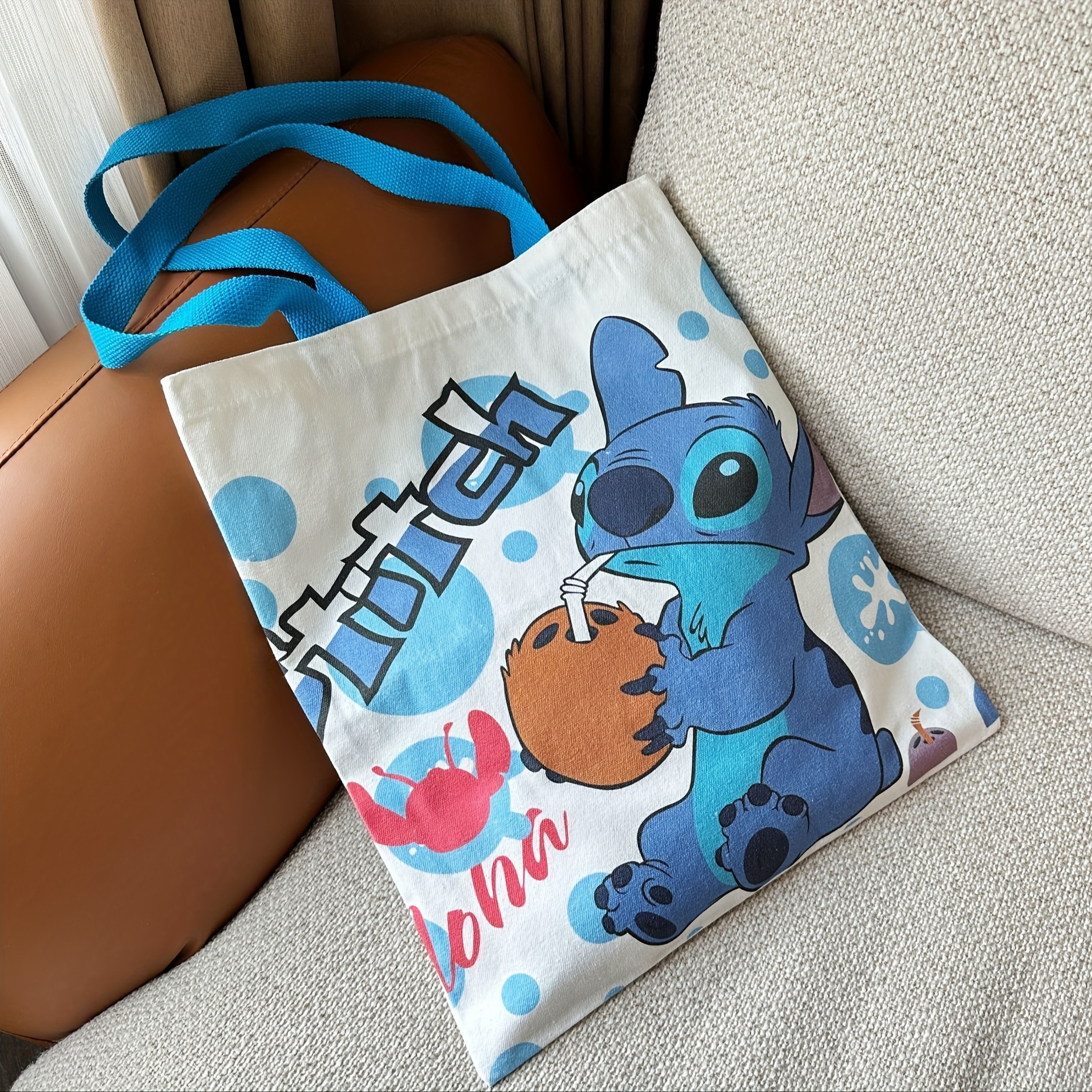 

Cute Cartoon Pattern Canvas Bag, Large Capacity Casual Shoulder Bag, Foldable Portable Storage Bag