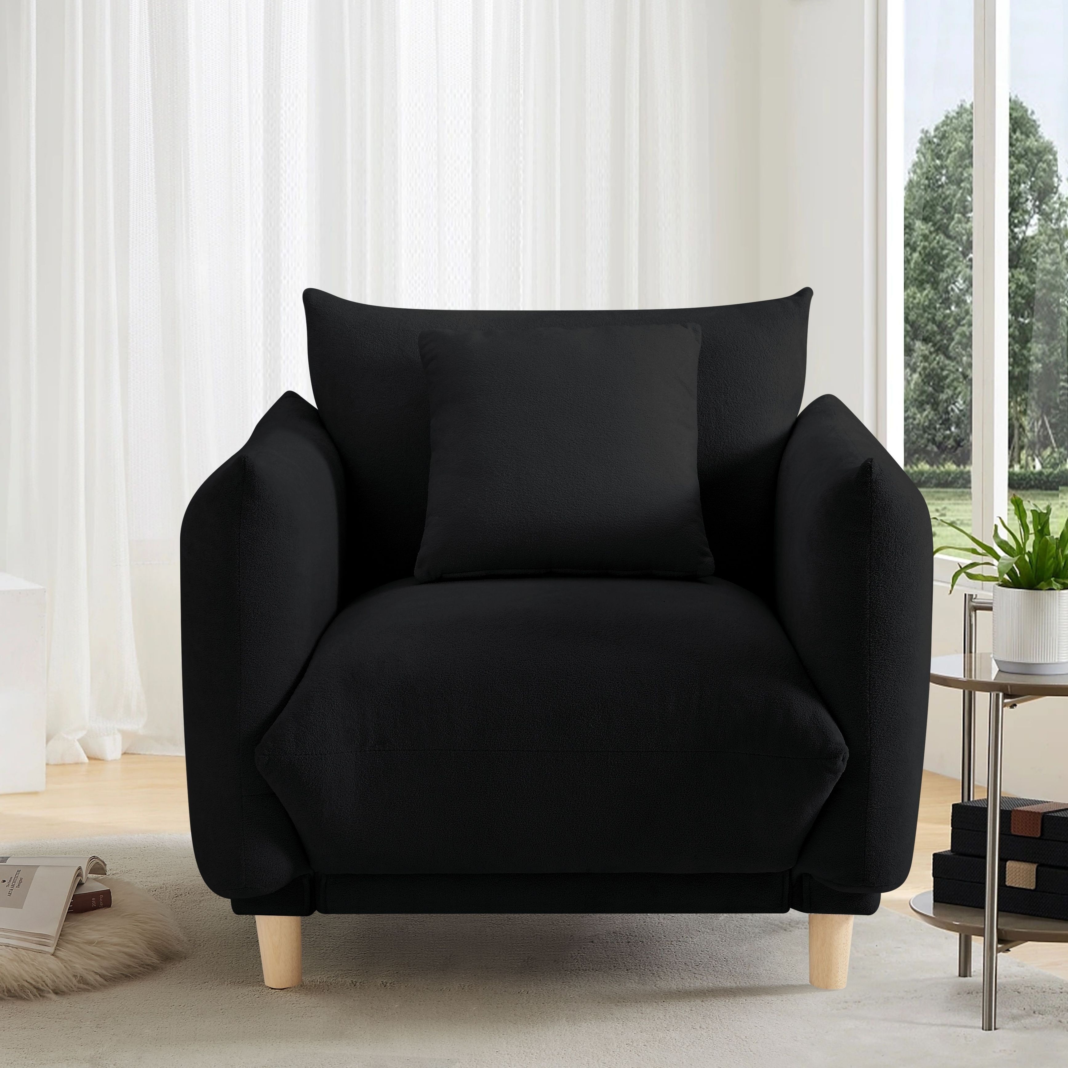 

1 Piece, 37"x33.8"x29.9" Single Modern Armchair With 1 Pillow, Comfortable To Sit Like Bread, In Black/, Suitable For Casual Or Office Use.