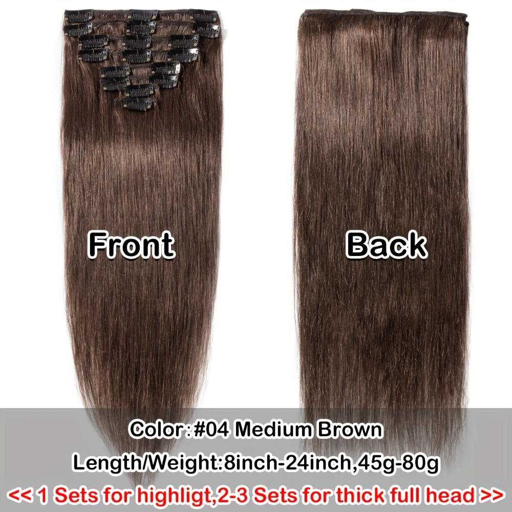 straight clip in hair extensions 100 real human hair 8pcs 18 clips 16 24 inch invisible   real human hair extensions clip ins use for wedding party birthday cosplay can dye wash   to add volumn details 4