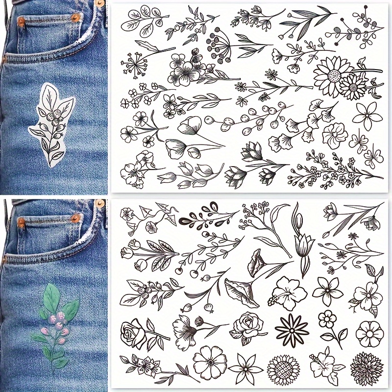 

50pcs Water-soluble Embroidery Set With Pre-printed Floral & Leaf Patterns - -on Transfer Paper For Diy Sewing And Knitting Enthusiasts, White